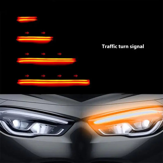 Hot! NEW 2Pc 30cm Car DRL Flexible Waterproof Headlight LED Strip Universal Auto Headlights Turn Signal Yellow Brake Flow Lights