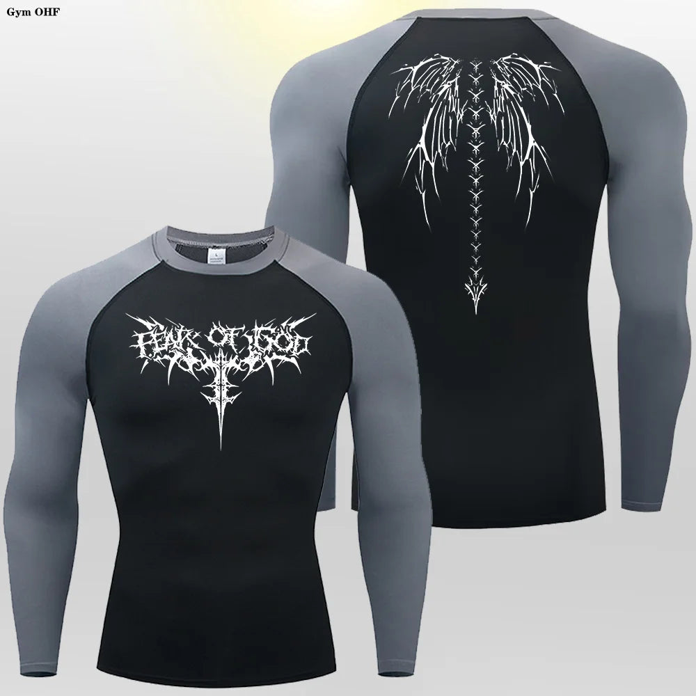 Y2k Anime Print Compression Shirt Men Running T-Shirt Quick Dry Fitness Sportswear Gym Sports Breathable Tops Rash Guard MMA