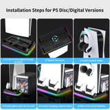 GAMINJA Host Heat Dissipation Base For PS5 With 7 Color Light Effect Headphone Hook Game Disc Storage Rack Handle Charging Stand