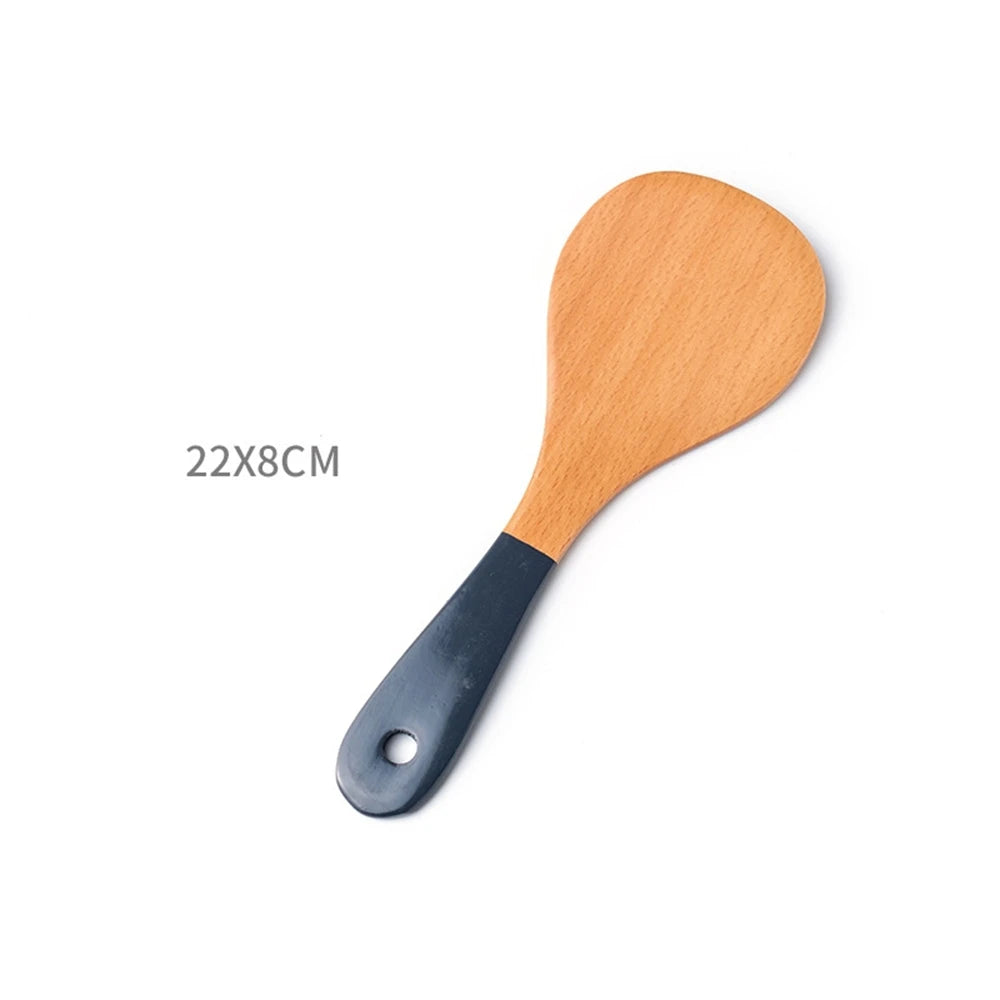 Espátula de madera con mango largo para cocinar, antiadherente, para saltear, resistente al calor, para el hogar, accesorio de cocina