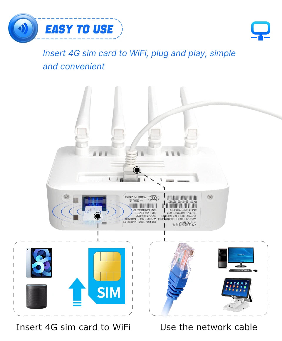 XUNYOU-LINK 4G LTE WiFi Router WiFi 6 300Mbps SIM Modem Wireless WiFi Modem Support 32 Device WIFI Router for Asia Africa Europe