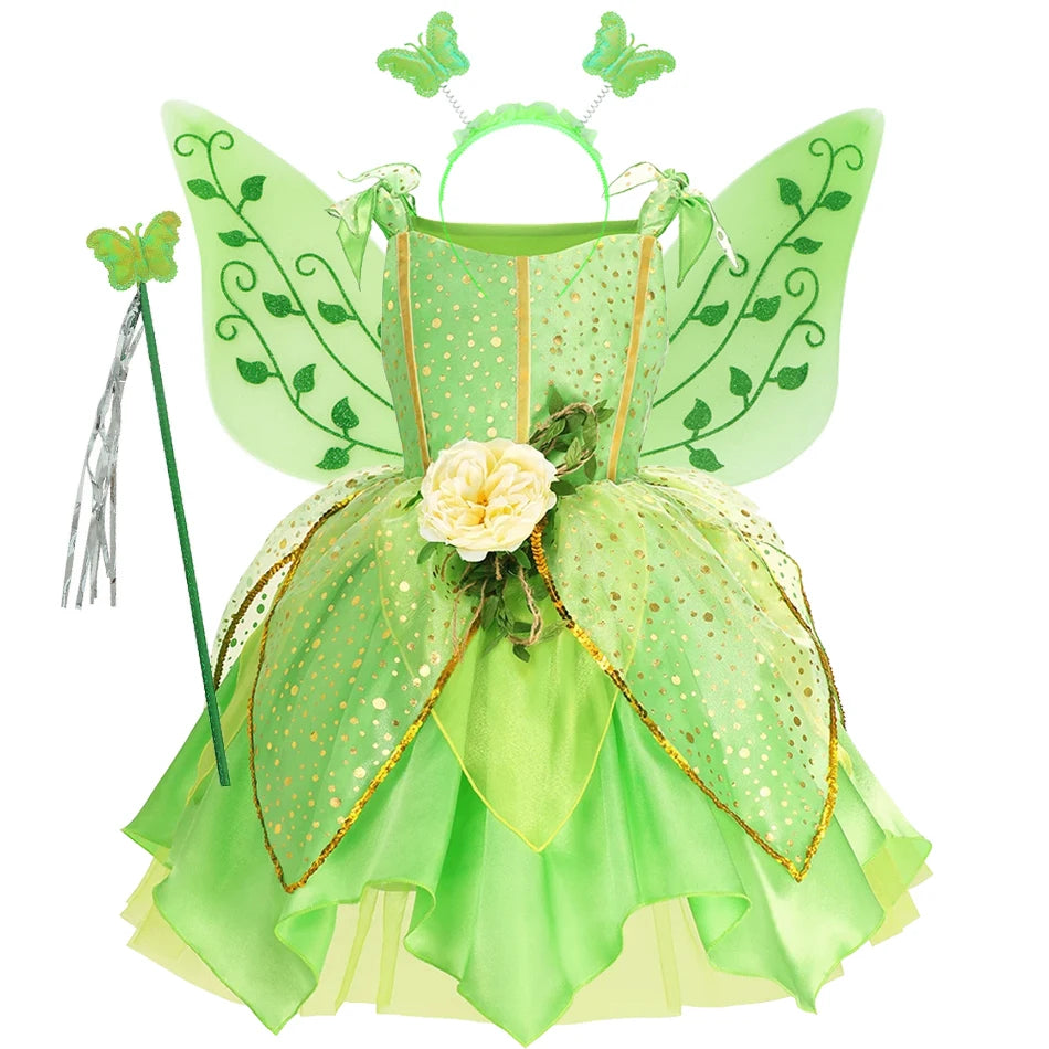 Vestido de Fada Sininho (Tinkerbell) para Meninas – Fantasia de Princesa Fada das Flores para Cosplay e Festas de Natal