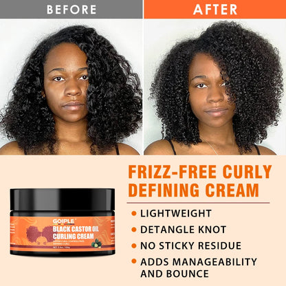 Acondicionador en crema para rizos con aceite de ricino negro GOIPLE Hidratante Suaviza Definir rizos Controla el frizz Peinado Potenciador de rizos