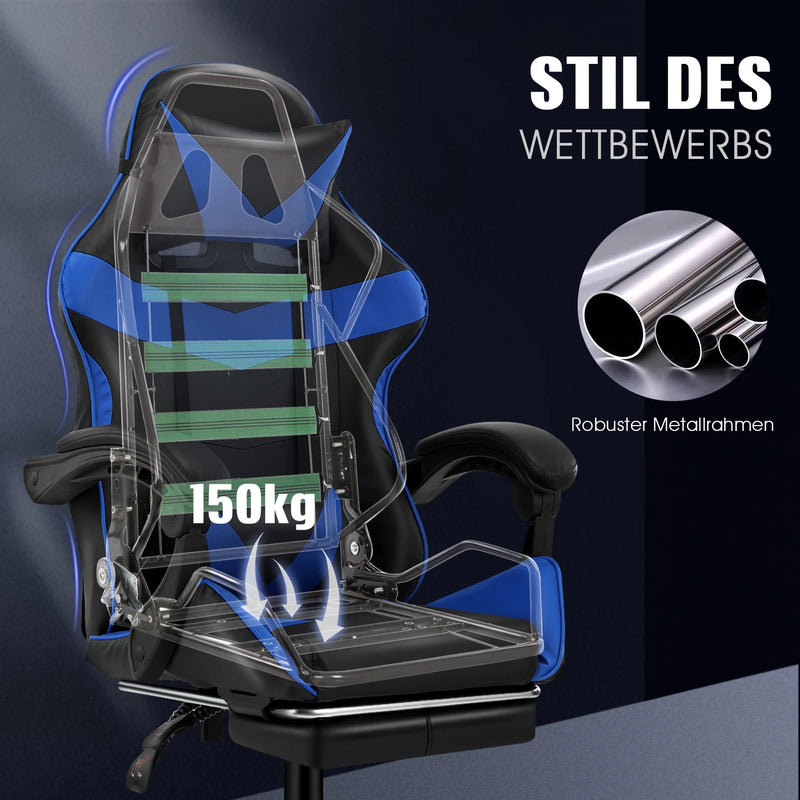 Massage Gaming Chair,Computer Chair with Footrest and Lumbar Support, Height Adjustable Gaming Chair with 360°-Swivel Seat and