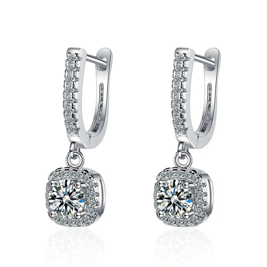 Aros de moissanita de 2 quilates para mujer, delicados aros colgantes de plata de ley 925 con diamantes creados en laboratorio, joyería fina