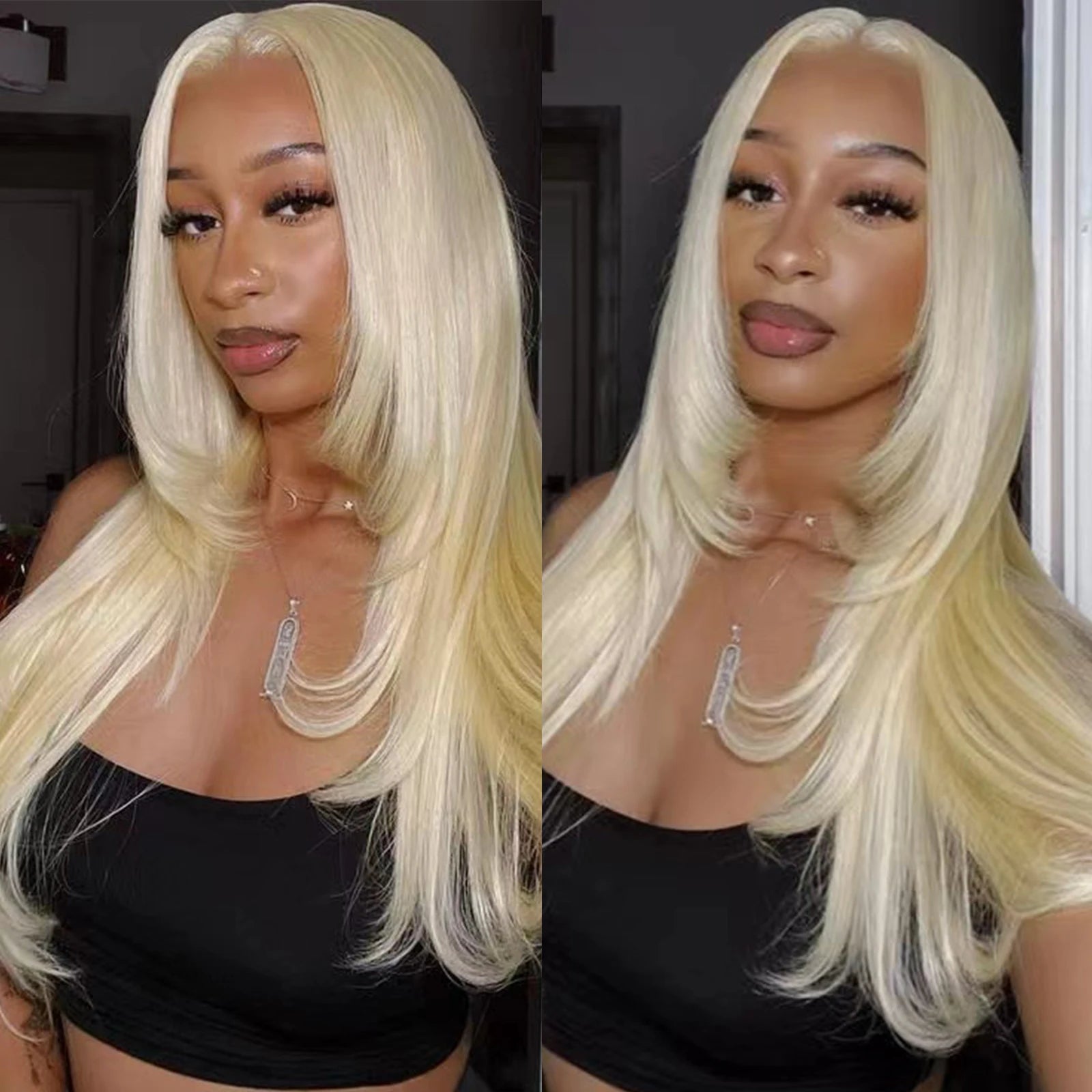 RONGDUOYI Pink Layered Haircut Straight Lace Front Wigs Natural Long Straight Cosplay Heat Fiber Synthetic Wig Purple