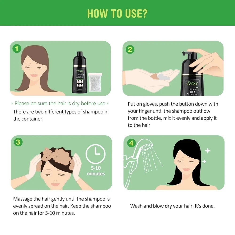 Shampoo tingido preto 200/400ml, tintura de cabelo preto, ingrediente de ervas, ginseng, gengibre, ganoderma lucidum, cabelo branco tingido, reparo de cabelo preto