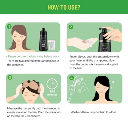 Shampoo tingido preto 200/400ml, tintura de cabelo preto, ingrediente de ervas, ginseng, gengibre, ganoderma lucidum, cabelo branco tingido, reparo de cabelo preto
