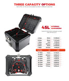 KEMIMOTO 45L/55L/65L Motorcycle Aluminum Case Tail Box Trunk with backrest Universal Top Tail Rear Luggage Tool Storage Box