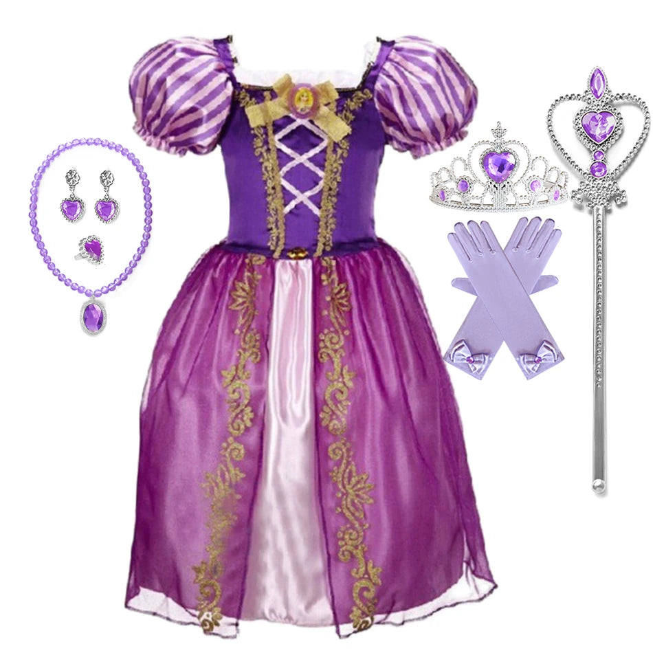 Vestido de Princesa para Festa à Fantasia – Novo Modelo 2025 – Ideal para Natal, Aniversário e Carnaval (Estilos Rapunzel e Bela)