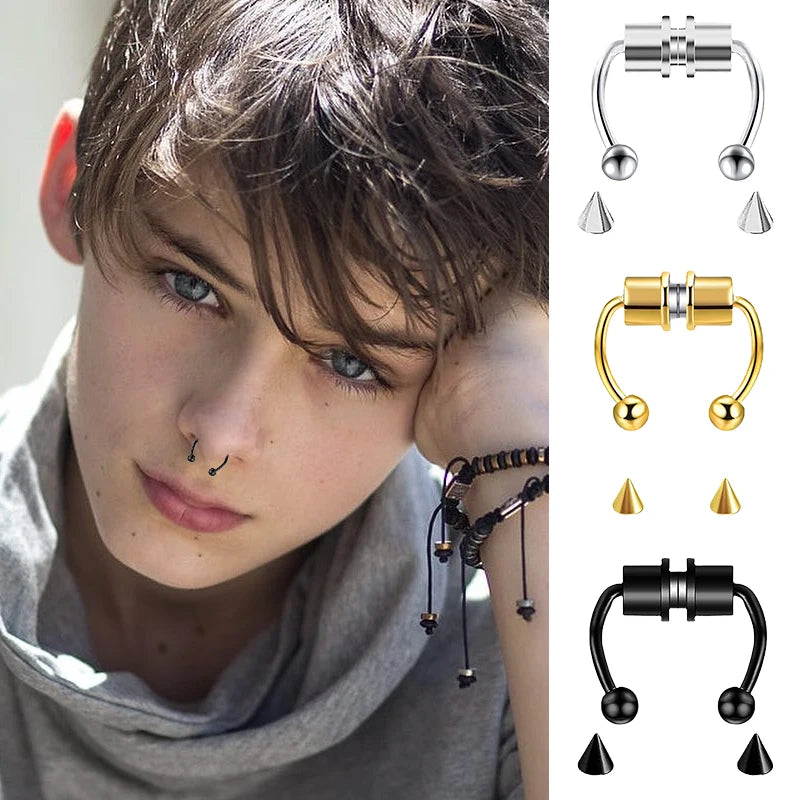 Fake Nose Ring Hoop Septum Non-Piercing Nose Clip Rock Hip Hop Stainless Steel Magnet Fashion Punk Women Body Jewelry
