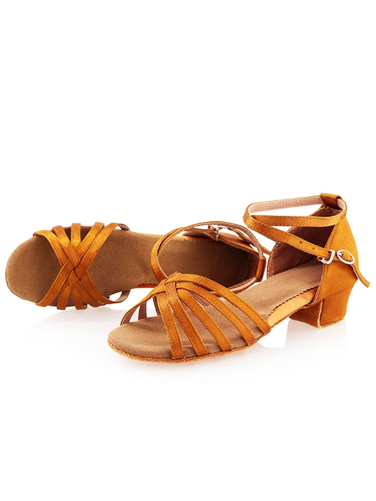 Girls Satin Latin Shoes Low Heel Ballroom Dance Shoes Adult Tango Salsa Shoes for Practice Toddler Latin Dance Shoes Performance