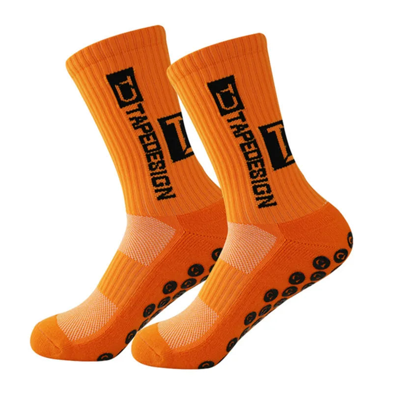 Calcetines de fútbol para hombre, de longitud media, a rayas, antideslizantes y resistentes al desgaste.