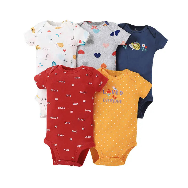 Lote de 5 monos para bebés y niñas, 100 % algodón, de manga corta, para recién nacidos de 6 a 24 meses.