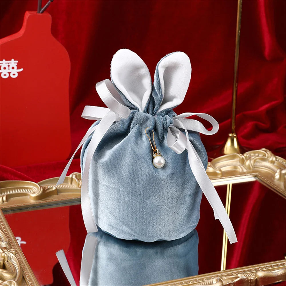 New Rabbit Ears Candy Bag Easter Drawstring Bag Velvet Draw String Candy Bags Gift Packing Bags Party Decoration Drop Shipping