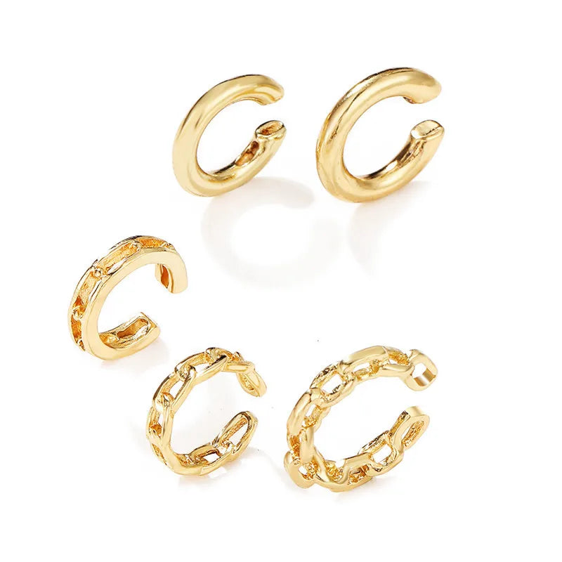 Silver Color Leaves Clip Earrings for Women Men Creative Simple C Ear Cuff Non-Piercing Ear Ear Clip Set Trend Jewelry Gift