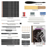 20/54/58/70/144 Drawing And Sketching Kit | Portable Travel Case | Graphite, Charcoal, White Color | Featuring Blending Stump