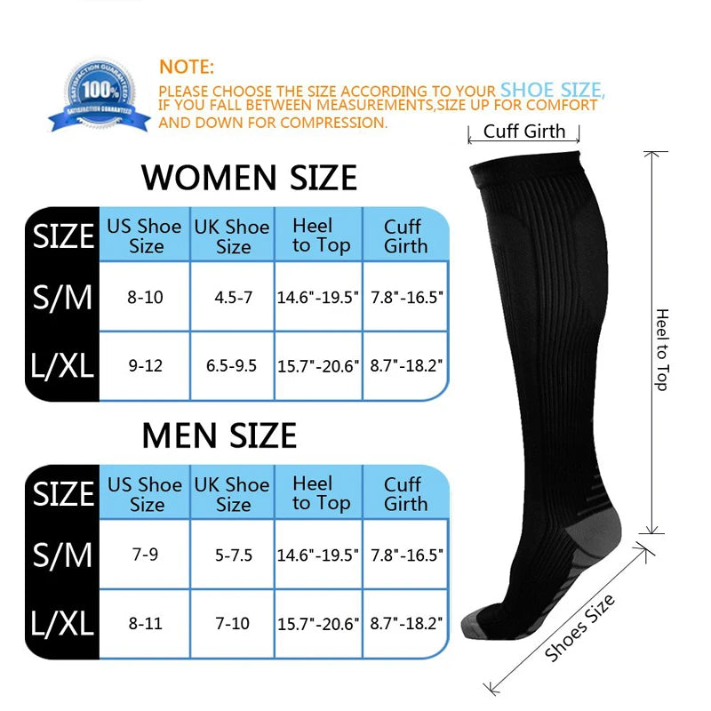 4 Pairs/Pack Compression Socks High Sports Socks for Women Men Running Hiking Edema Diabetes Varicose Veins Socks 20-30mmHg