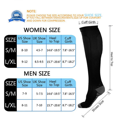 4 Pairs/Pack Compression Socks High Sports Socks for Women Men Running Hiking Edema Diabetes Varicose Veins Socks 20-30mmHg