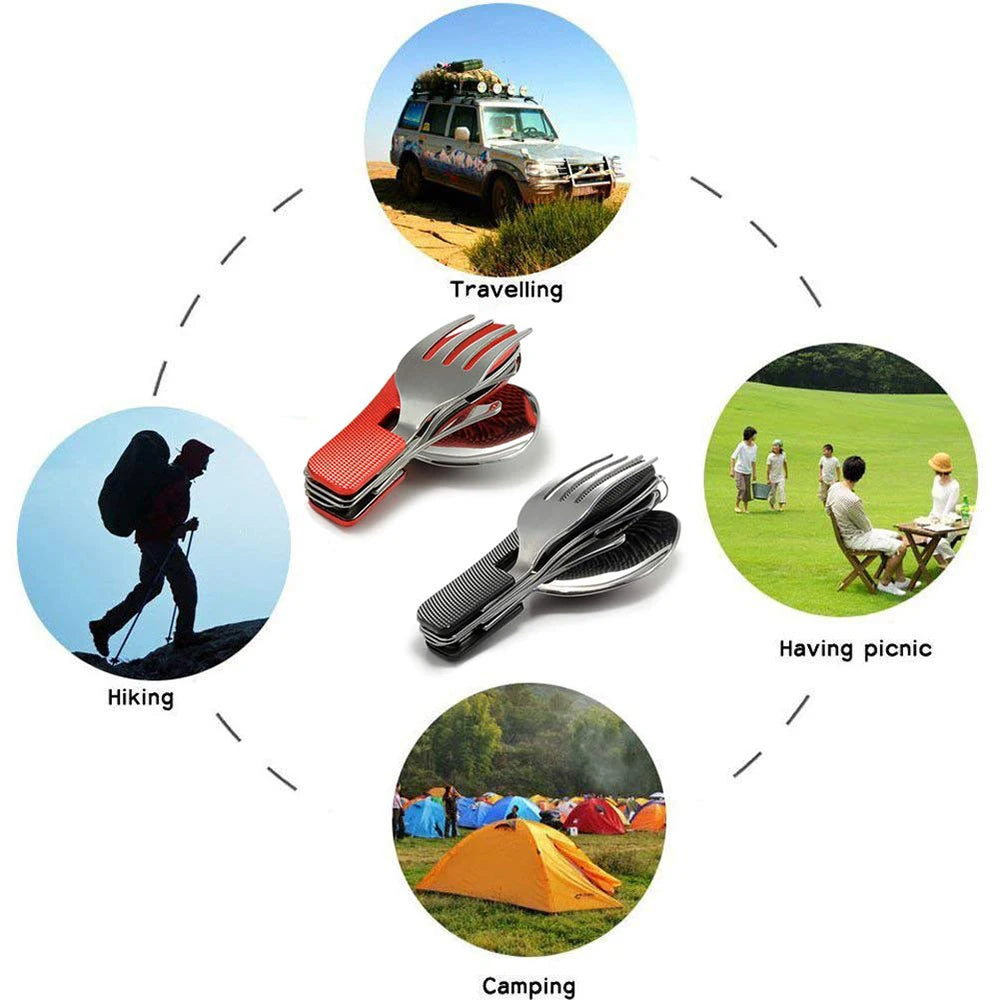 Juego de utensilios plegables para acampar: combinación multifuncional de cuchillo, tenedor y cuchara para actividades al aire libre y deportes, Camping, Picnic y viajes