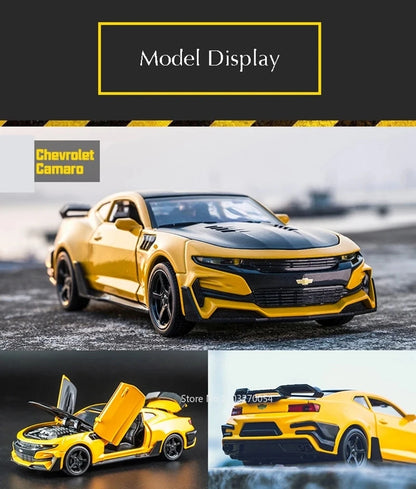 Scale 1/32 Camaro Toys Model Car Alloy Metal Diecast With 4 Door Opened Sound Light Pull Back Vehicle for Boy Gift Collection