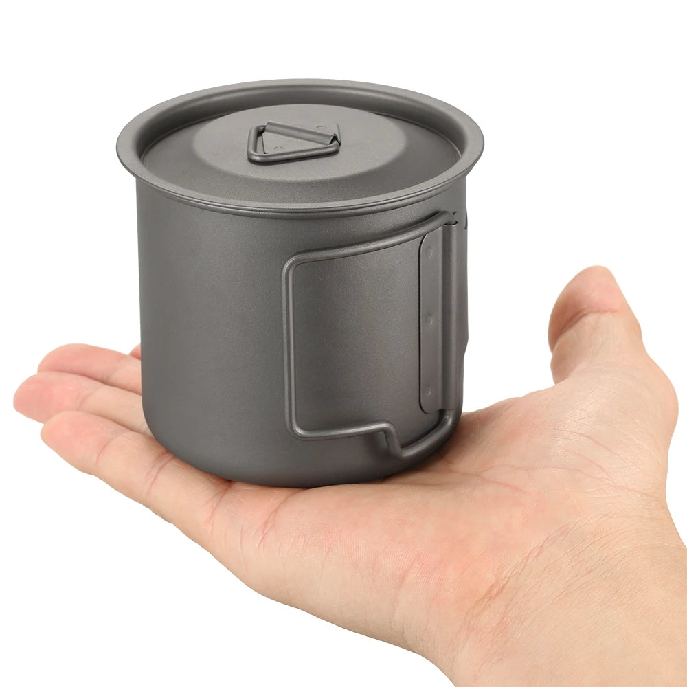 Taza de agua ultraligera de titanio Lixada con asa plegable, portátil para exteriores, camping, picnic, 300 ml/350 ml/550 ml/650 ml