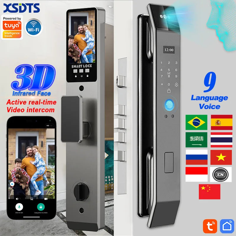 XSDTS Wifi Tuya APP Face Recognition Smart Door Lock With Camera Video Call Voice Intercom Digital Door Lock Automatic Door Lock