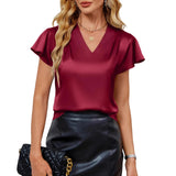 2026 Fashion Summer Casual Shirts Office Lady Tops Mujer Elegant Simple Chiffon Blouse Women Short Sleeve V-Neck Woman Clothes