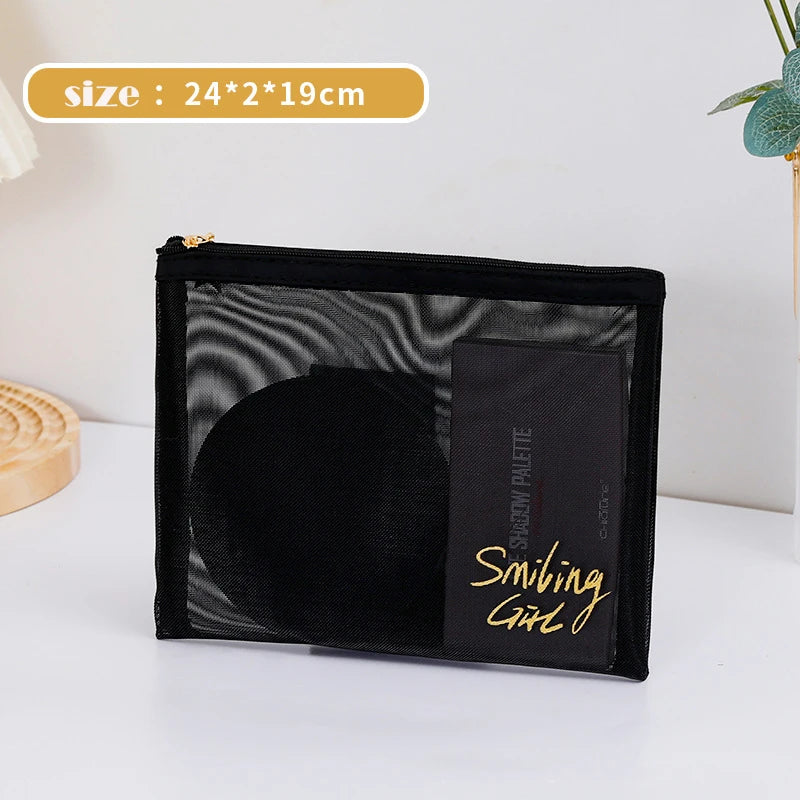 1pc Black Mesh Women'S Cosmetic Bag Transparent Travel Comsetics Brushes Organizer Beauty Case Small Large Toiletry Makeup Bag