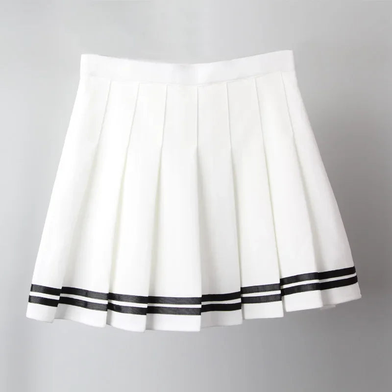 Striped Women Pleated Skirts Sexy High Waist Elastic Summer A Line Girls Dance Mini Fashion Sweet Female