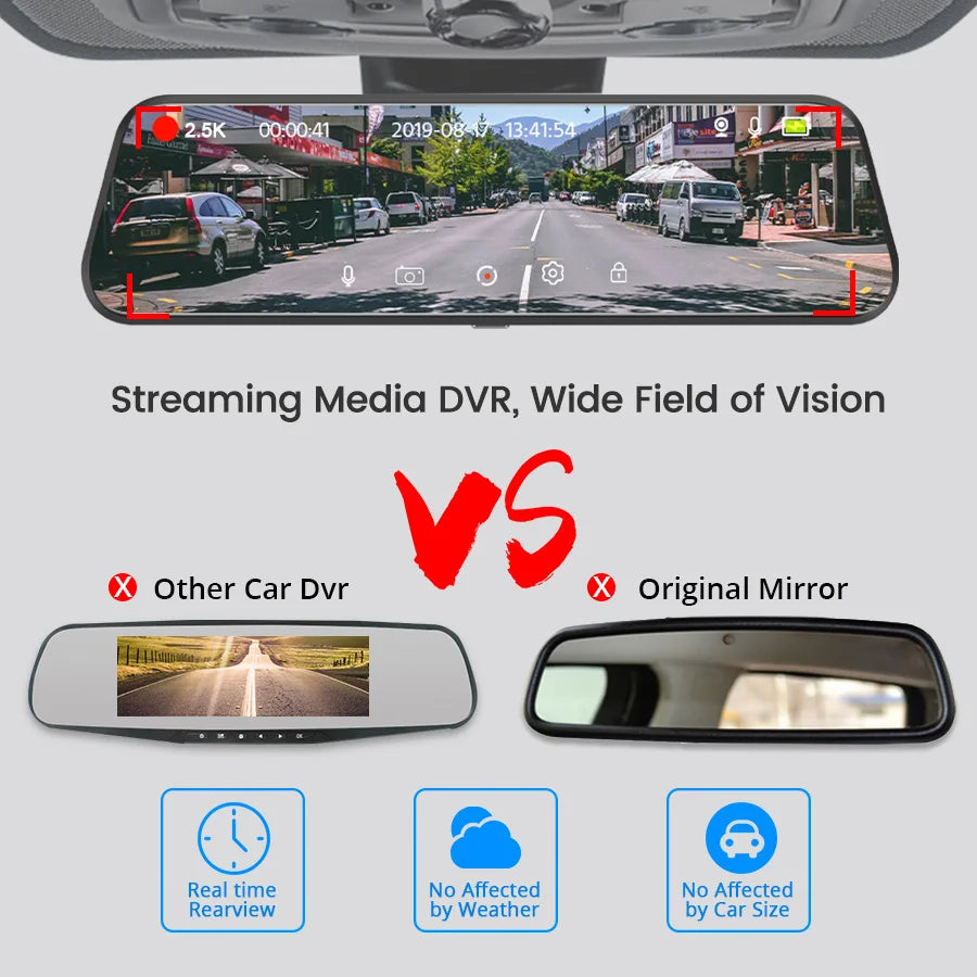 Acceo A37 Car DVR 10.0 Inch Rear View Mirror 2.5K Dash Cam 1080P Car Camera With Rear View Camera Video Recorder Registrar DVRs