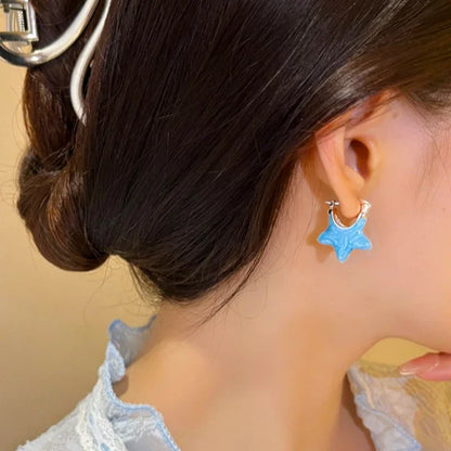 Blue Heart Shaped Zircon Long Tassel Gold Color Ear Wire for Women Elegant Exquisite Temperament Ladies Wedding Party Jewelry