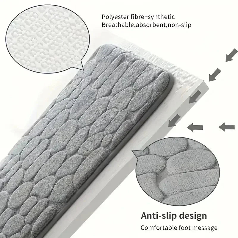2PC Embossed Stone Pattern Toilet Mat Door Mats Absorb Water Mats Non-slip Carpet Mat, Can Wash Strip Carpet Home Decoration