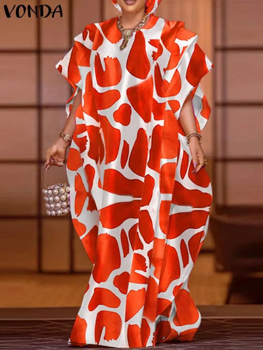 Vestido largo bohemio de verano VONDA de talla grande con volantes para mujer, vestido veraniego largo estampado, informal, de manga corta, holgado, para fiesta
