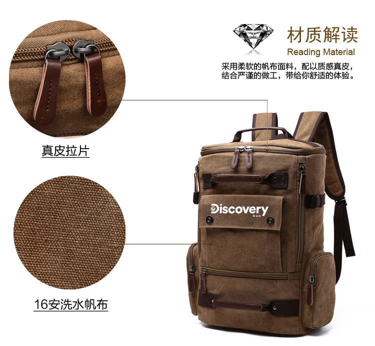 Mochila de lona multifuncional DISCOVERY-SUN, mochila informal para senderismo, mochila escolar para deportes al aire libre, mochila de viaje de gran capacidad.