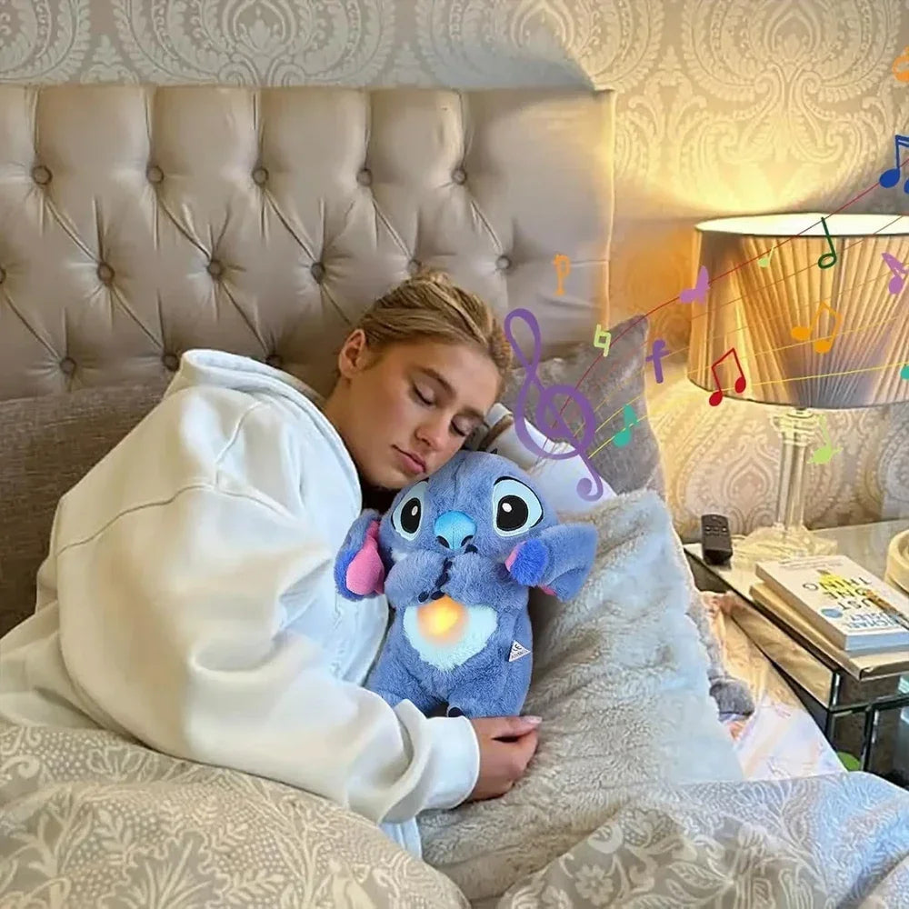 Muñeco de peluche Disney Stitch, oso de peluche que respira y duerme, con música relajante, compañero de juegos Kawaii, juguete de peluche ligero para niños, regalo para niños