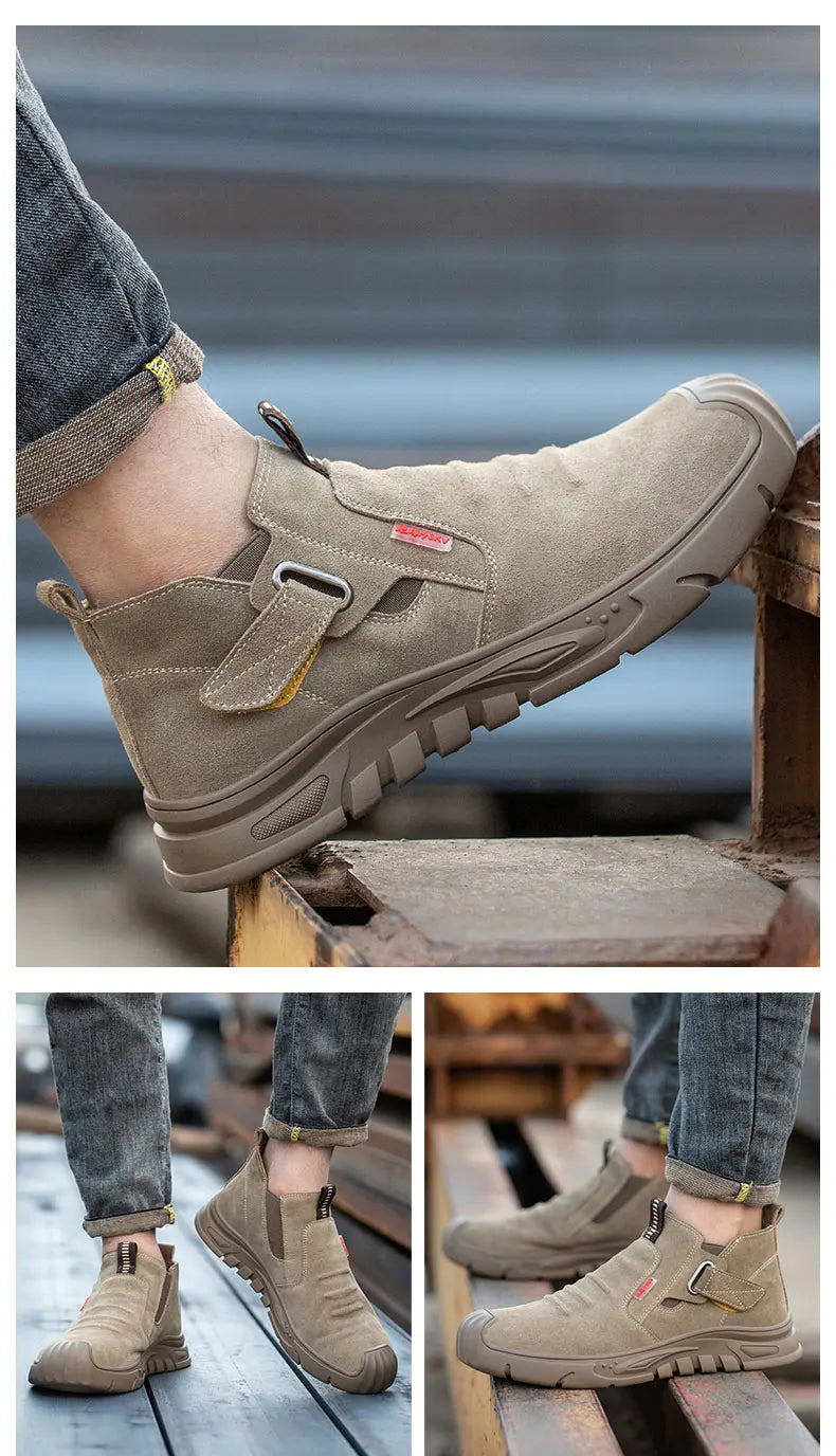 Genuine Leather Cow Suede Safety Work Shoes For Men Composite Head Anti Nail Anti Static Welding Shoes Indestructible Boots