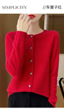 100% Merino Wool Long Sleeve Sweaters Cashmere Cardigan Spring Autumn Women O-Neck Knitwear Tops Clothing Fashion Basic Tops