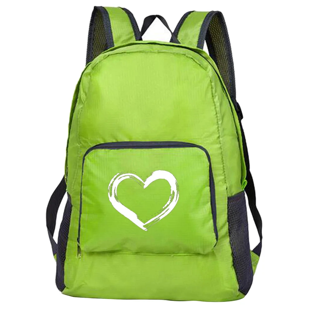 Outdoor Travel Lightweight Portable Foldable Backpack Love Print Folding Green Bag Ultralight Pack for Women Men Hiking Daypack