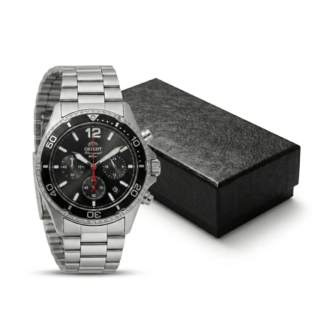 Relógio masculino cronógrafo solar diver em aço inox a prova de agua 200mm