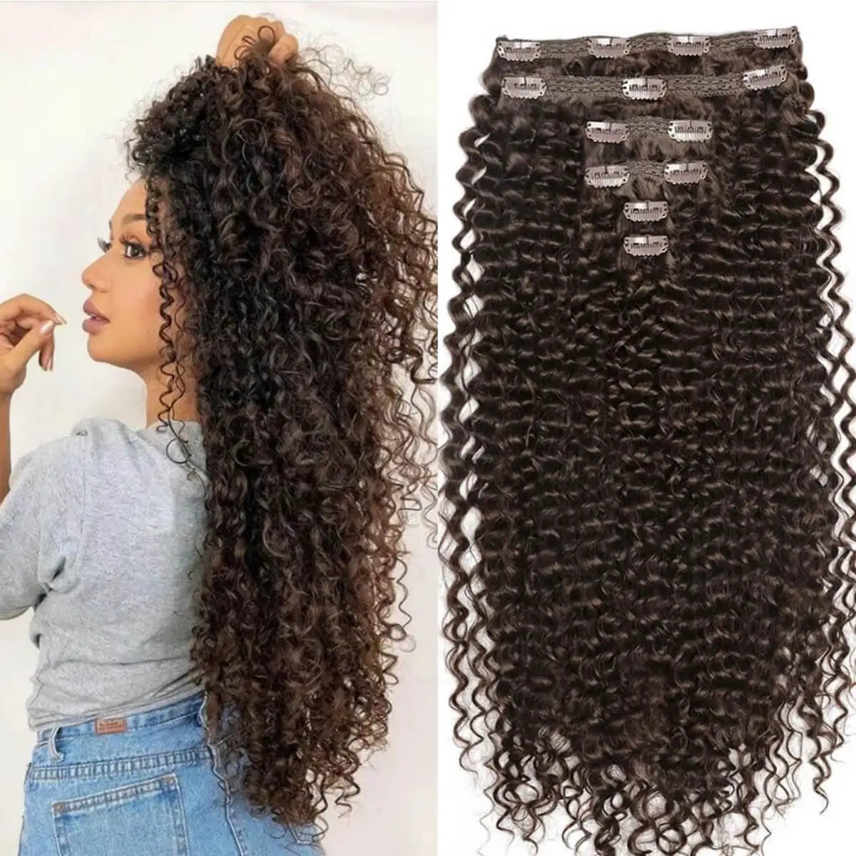 Extensões de cabelo ondulado com clipes conjunto de 6 peças - 55cm com presilhas