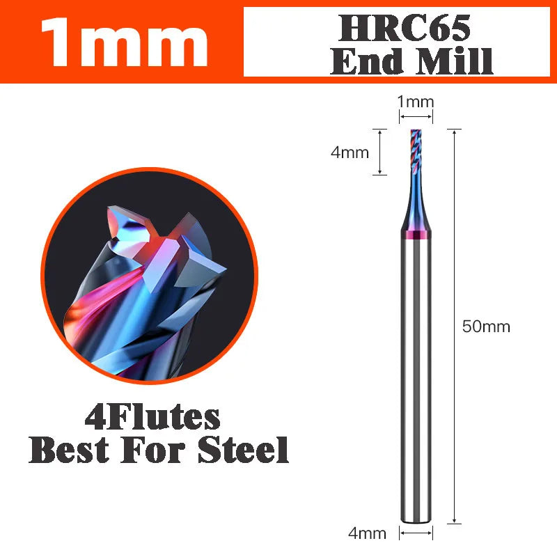 4 Flutes HRC65 Carbide End Mill CNC Cutting Tools Alloy Carbide Milling End Mills Tungsten Steel Milling Cutter Square Router Bit