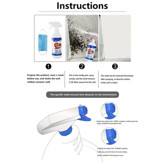 Gel limpiador de manchas de moho, 500 ml, eliminador de moho para paredes, spray limpiador de moho, limpiador multiusos para lavadora y azulejos.
