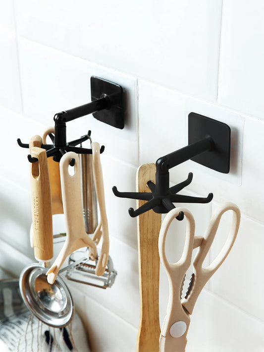 1pc 360 Degree Rotatable PP Punch Free Six-Claw Hook Kitchen Spatula Spoon Storage Wall Mounted Hanger