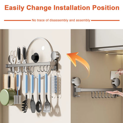 Perchero de cocina de pared con ganchos, sin necesidad de perforar, para colgar utensilios de cocina, cucharas, palas y tablas de cortar.