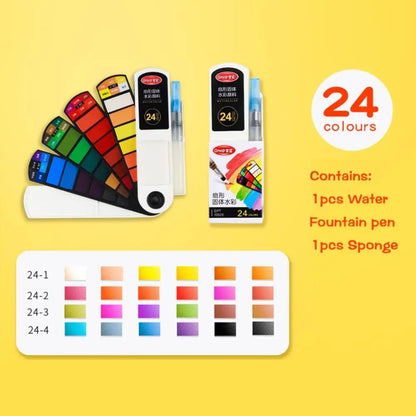 18/24/36/42 Colors Solid Watercolor Paint Set Professional Folding Water Color Pigment Brush Pen for School Art Supplies