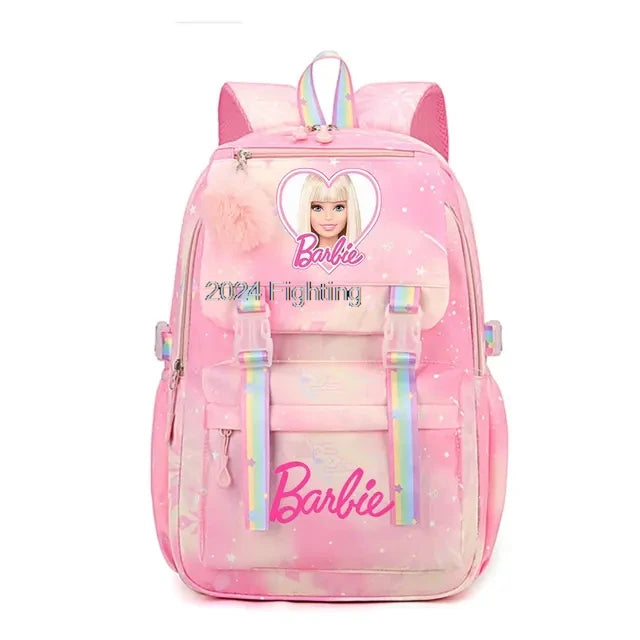 Pink Cartoon Barbie Backpacks Boy Girl Kids Gradient Ramp Women Bagpack Teens Simple Schoolbags Capcity Travel Laptop Backpack