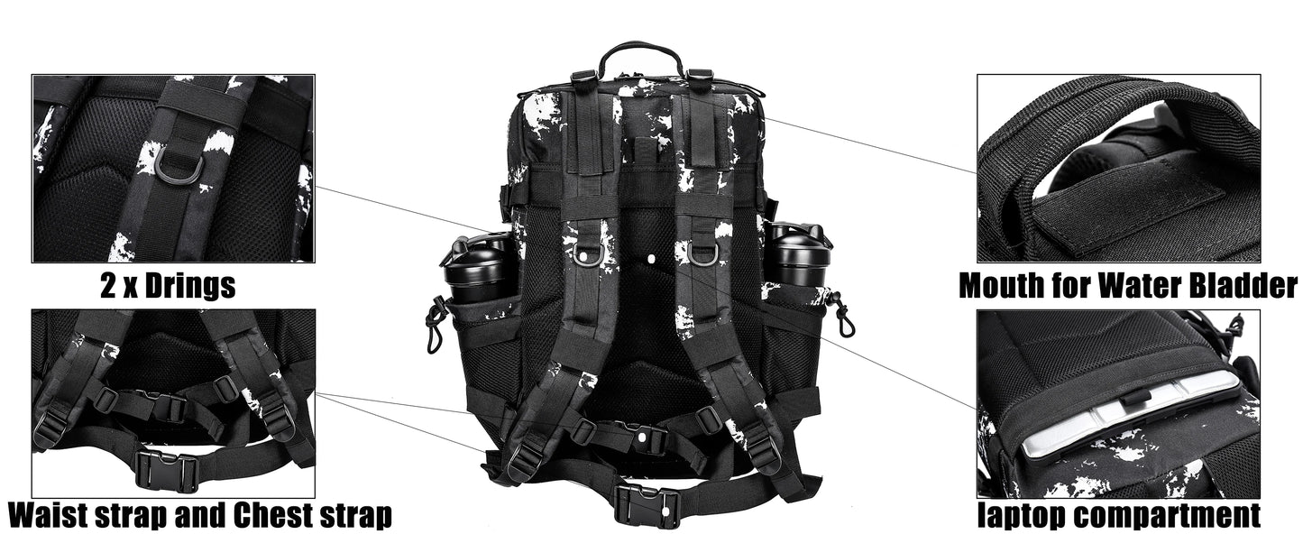 LHI 25L/35L/45L Gym Backapck Tactical Athlete Sports Fitness Bag Exercise Workout Weekend Travel Daypack with Bottle Holder