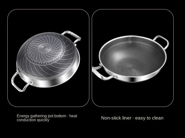 32cm 304 Stainless Steel Frying Pan Food Grade Non-Stick Pan Honeycomb Pot Bottom Induction Cooker Gas Stove General Wok