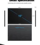 ZEUSLAP 16" 2.5K 144hz Portable Monitor 2560*1600 16:10 100%sRGB 500Cd/m²  Travel Gaming Display for Laptop Switch ps4 ps5 Xbox